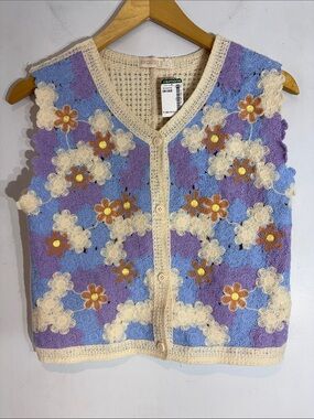 EXGUISS Floral Crochet Knit Vest Cottagecore Boho Cardigan Top NWT Small